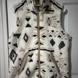 The North Face Cream and Black Fleece Vest